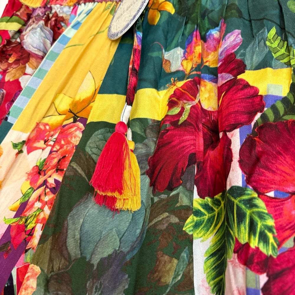 Just Bellina Tropical Floral Patchwork 2 Piece Set Blouse & Wide Leg Pant Set - Picture 6 of 7